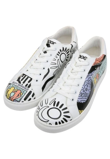 Best Buddies x Dogo Women Vegan Leather White Sneakers - The World Is You Design - 