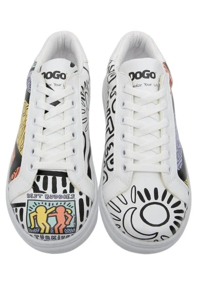 Best Buddies x Dogo Women Vegan Leather White Sneakers - The World Is You Design - 
