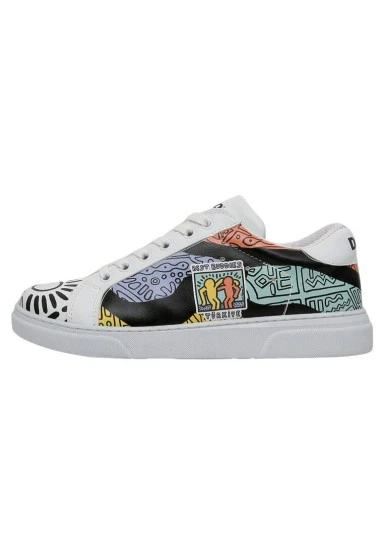 Best Buddies x Dogo Women Vegan Leather White Sneakers - The World Is You Design - 