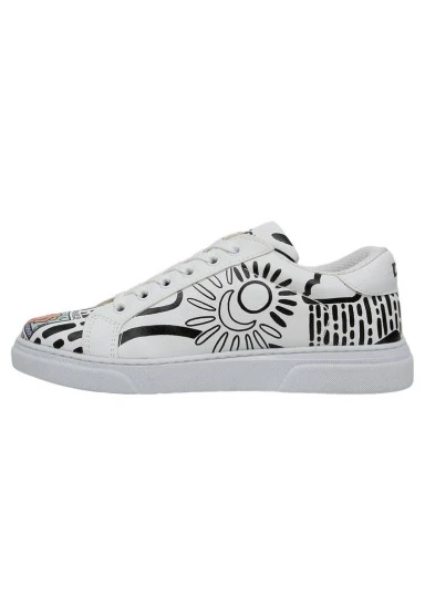 Best Buddies x Dogo Women Vegan Leather White Sneakers - The World Is You Design - 