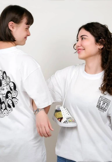 Best Buddies x Dogo Women Vegan Leather White Sneakers - The World Is You Design - 