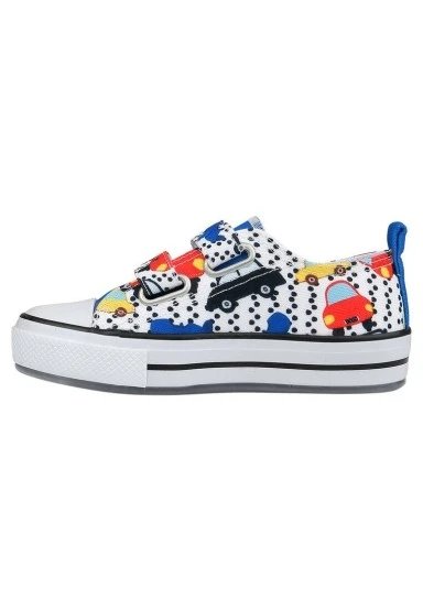 Unisex Çocuk Vegan Işıklı Cırt Cırtlı Beyaz Sneakers - Just Go Somewhere Tasarım - 