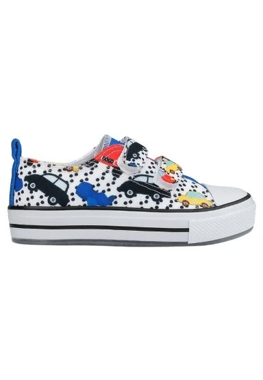 Unisex Çocuk Vegan Işıklı Cırt Cırtlı Beyaz Sneakers - Just Go Somewhere Tasarım - 