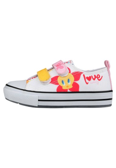 Dogo - Unisex Çocuk Vegan Işıklı Cırt Cırtlı Beyaz Sneakers - Warner Bros Looney Tunes Love Tweety Tasarım (1)