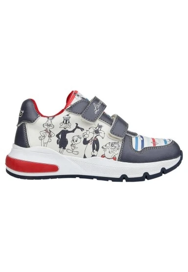 Unisex Çocuk Vegan Deri Cırt Cırtlı Lacivert Sneakers - Warner Bros Marine Tunes Looney Tunes Tasarım - 