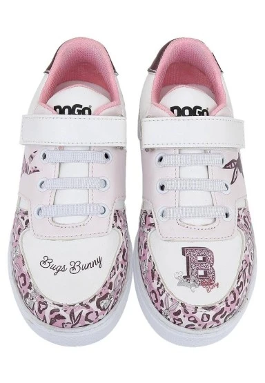 Unisex Çocuk Vegan Deri Cırt Cırtlı Beyaz Sneakers - Warner Bros Looney Tunes B for Bugs Bunny Tasarım - 