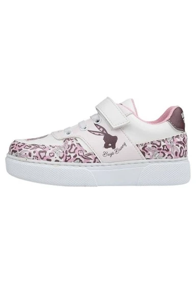 Unisex Çocuk Vegan Deri Cırt Cırtlı Beyaz Sneakers - Warner Bros Looney Tunes B for Bugs Bunny Tasarım - 