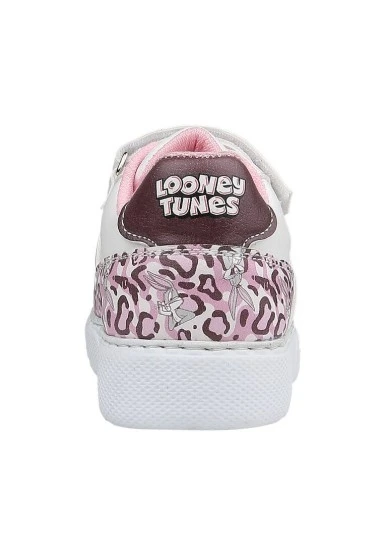 Unisex Çocuk Vegan Deri Cırt Cırtlı Beyaz Sneakers - Warner Bros Looney Tunes B for Bugs Bunny Tasarım - 