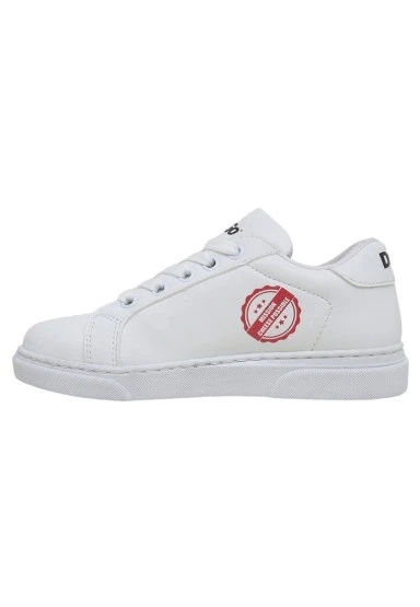 Unisex Çocuk Vegan Deri Beyaz Sneakers - Mission Cheese Possible Tasarım - 
