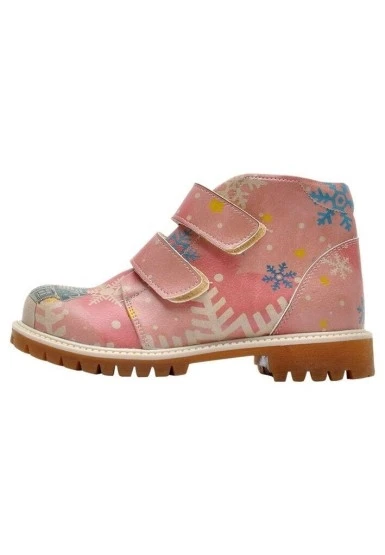 Çocuk Vegan Deri Pembe Günlük Bot - Fire Girl on Snow Tasarım - 