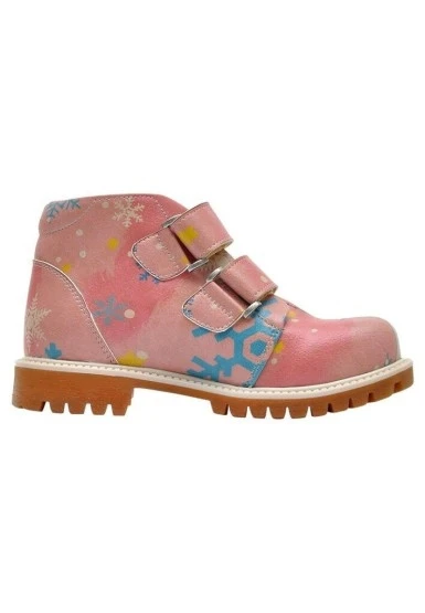 Çocuk Vegan Deri Pembe Günlük Bot - Fire Girl on Snow Tasarım - 