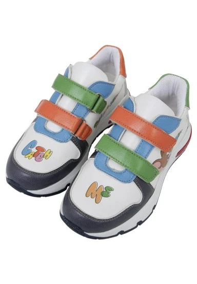 Unisex Enfants Cuir Vegan Baskets à Scratchs Multicolore - Warner Bros Looney Tunes Catch Me Tom&Jerry Motif - 