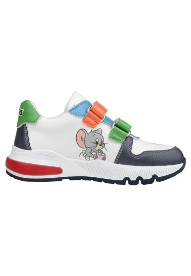 Unisex Enfants Cuir Vegan Baskets à Scratchs Multicolore - Warner Bros Looney Tunes Catch Me Tom&Jerry Motif - 