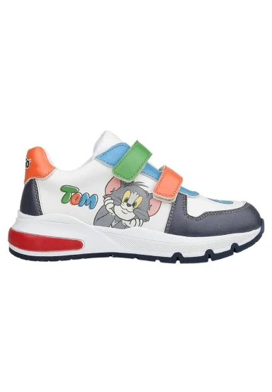 Unisex Enfants Cuir Vegan Baskets à Scratchs Multicolore - Warner Bros Looney Tunes Catch Me Tom&Jerry Motif - 
