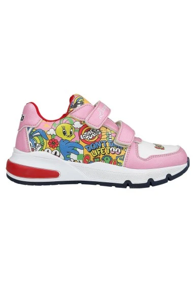 Unisex Enfants Cuir Vegan Baskets à Scratchs Rose - Warner Bros Seriously Looney Tunes Motif - 