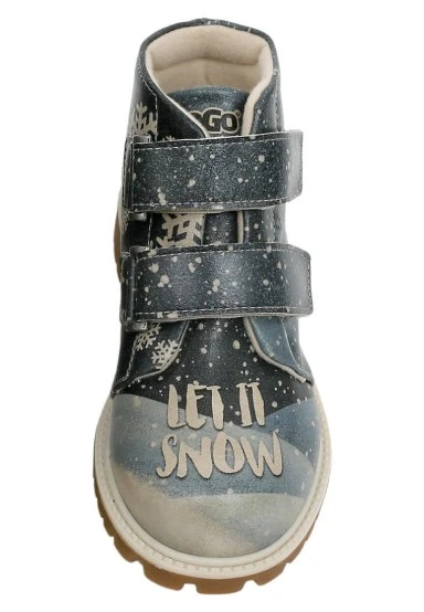 Enfants Cuir Vegan Bleu Foncé Bottes Longues - Let it Snow Motif - 