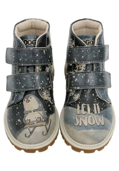 Enfants Cuir Vegan Bleu Foncé Bottes Longues - Let it Snow Motif - 