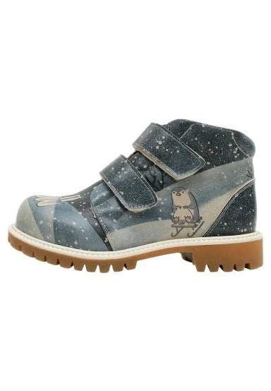 Enfants Cuir Vegan Bleu Foncé Bottes Longues - Let it Snow Motif - 