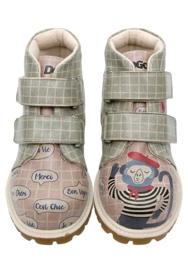 Enfants Cuir Vegan Multicolore Bottes - Bonjour Mon Chéri Motif - 
