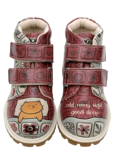 Enfants Cuir Vegan Multicolore Bottes - Cold Rainy Night=Good Sleep Motif - 