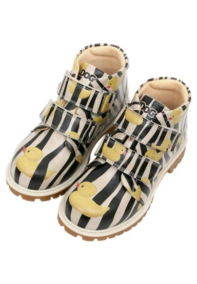 Enfants Cuir Vegan Noir Bottes - Ducky Motif - 