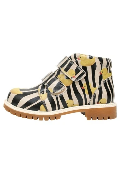 Enfants Cuir Vegan Noir Bottes - Ducky Motif - 