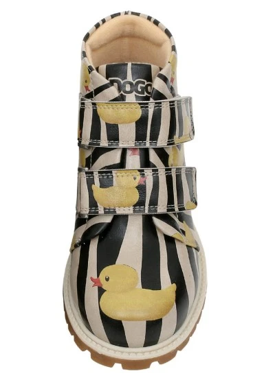 Enfants Cuir Vegan Noir Bottes - Ducky Motif - 