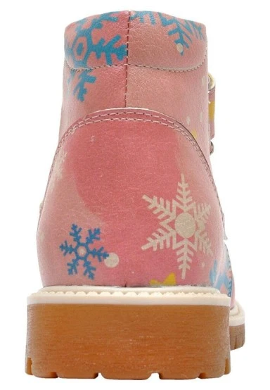 Enfants Cuir Vegan Rose Bottes - Fire Girl on Snow Motif - 