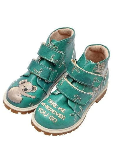 Enfants Cuir Vegan Turquoise Bottes - Koala Motif - 