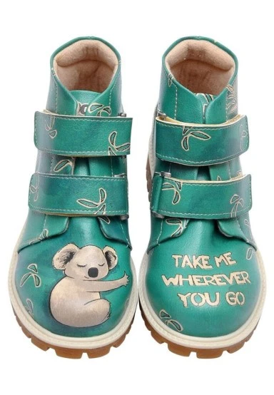 Enfants Cuir Vegan Turquoise Bottes - Koala Motif - 