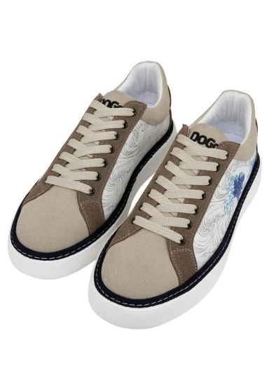 Erkek Vegan Deri Bej Sneakers - Japanese Waves Tasarım - 