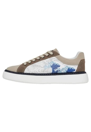 Erkek Vegan Deri Bej Sneakers - Japanese Waves Tasarım - 