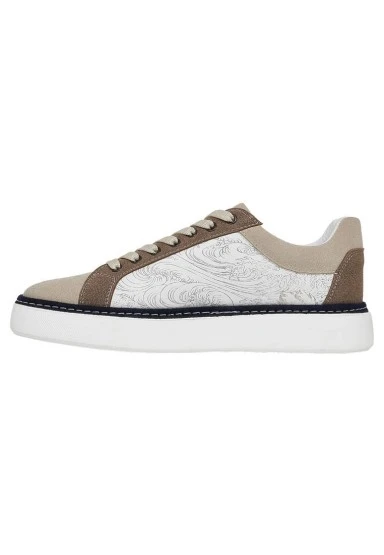 Erkek Vegan Deri Bej Sneakers - Japanese Waves Tasarım - 