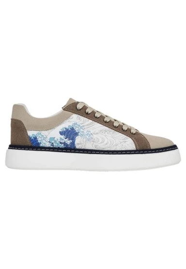 Erkek Vegan Deri Bej Sneakers - Japanese Waves Tasarım - 