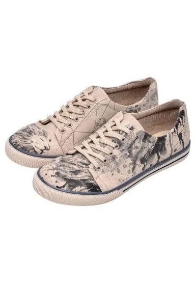 Erkek Vegan Deri Bej Sneakers - Lion King Tasarım - 