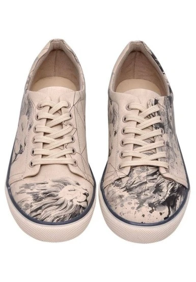 Erkek Vegan Deri Bej Sneakers - Lion King Tasarım - 