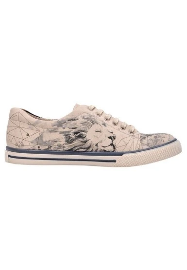 Erkek Vegan Deri Bej Sneakers - Lion King Tasarım - 