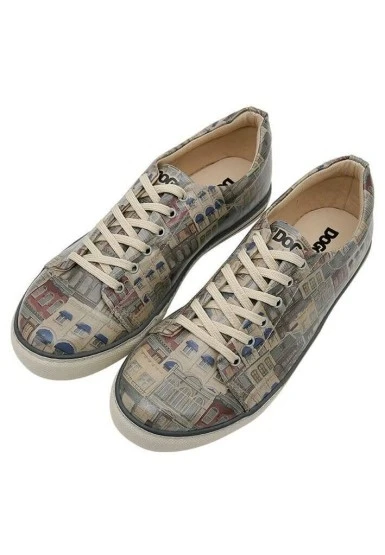 Erkek Vegan Deri Bej Sneakers - Frame of Mind Tasarım - 