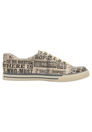 Erkek Vegan Deri Bej Sneakers - Warner Bros Daily Prophet Harry Potter Tasarım - 