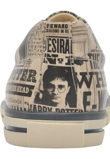 Erkek Vegan Deri Bej Sneakers - Warner Bros Daily Prophet Harry Potter Tasarım - 