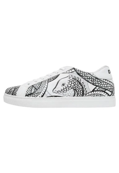 Erkek Vegan Deri Beyaz Günlük Sneakers - The Power Of The Dragon Tasarım - 