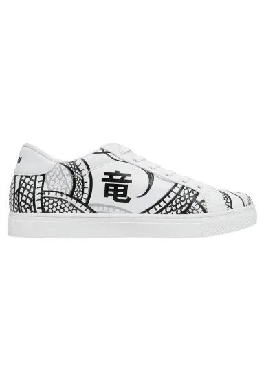 Erkek Vegan Deri Beyaz Günlük Sneakers - The Power Of The Dragon Tasarım - 