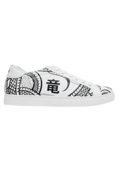 Erkek Vegan Deri Beyaz Günlük Sneakers - The Power Of The Dragon Tasarım - 