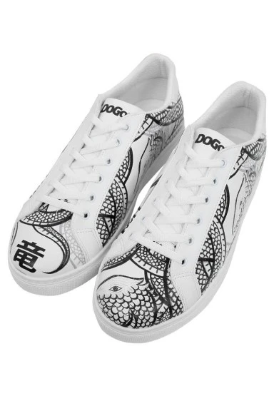 Erkek Vegan Deri Beyaz Günlük Sneakers - The Power Of The Dragon Tasarım - 