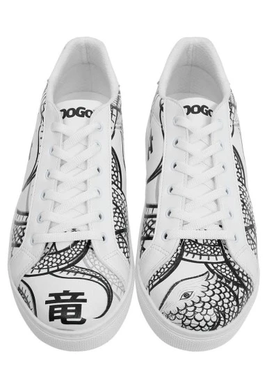Erkek Vegan Deri Beyaz Günlük Sneakers - The Power Of The Dragon Tasarım - 