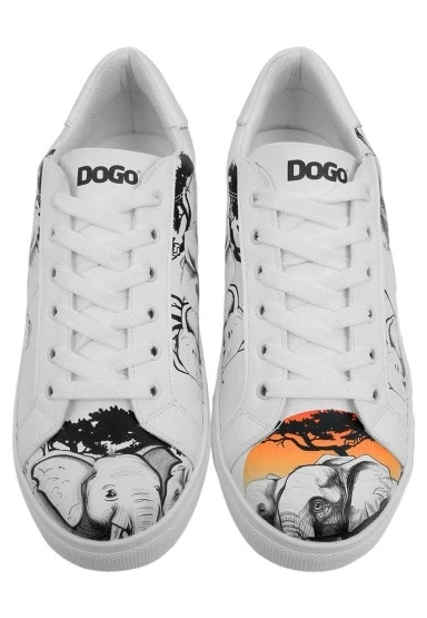 Erkek Vegan Deri Beyaz Sneakers - Sunset Animals Tasarım - 