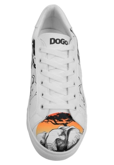 Erkek Vegan Deri Beyaz Sneakers - Sunset Animals Tasarım - 