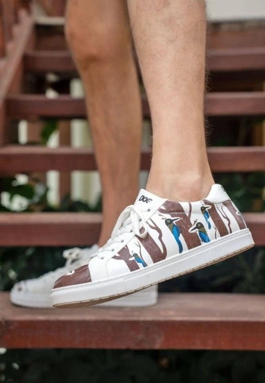 Erkek Vegan Deri Beyaz Sneakers - Knock Knock Tasarım - 