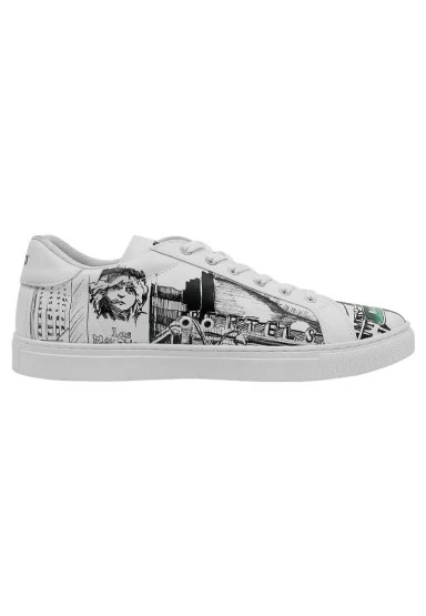 Erkek Vegan Deri Beyaz Sneakers - Broadway Tasarım - 