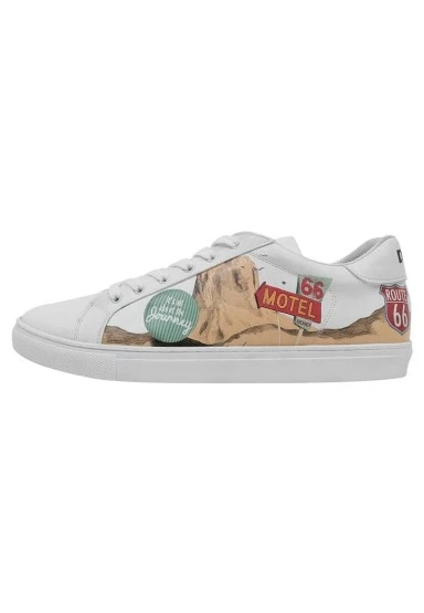 Erkek Vegan Deri Beyaz Sneakers - Route 66 Tasarım - 